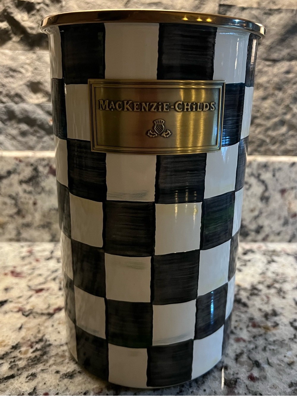 Mackenzie-Childs Courtly Check Enamel Utensil Holder. New w/ tags.